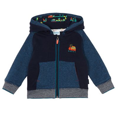 Baby boys' navy zip-through hooded sweatshirt